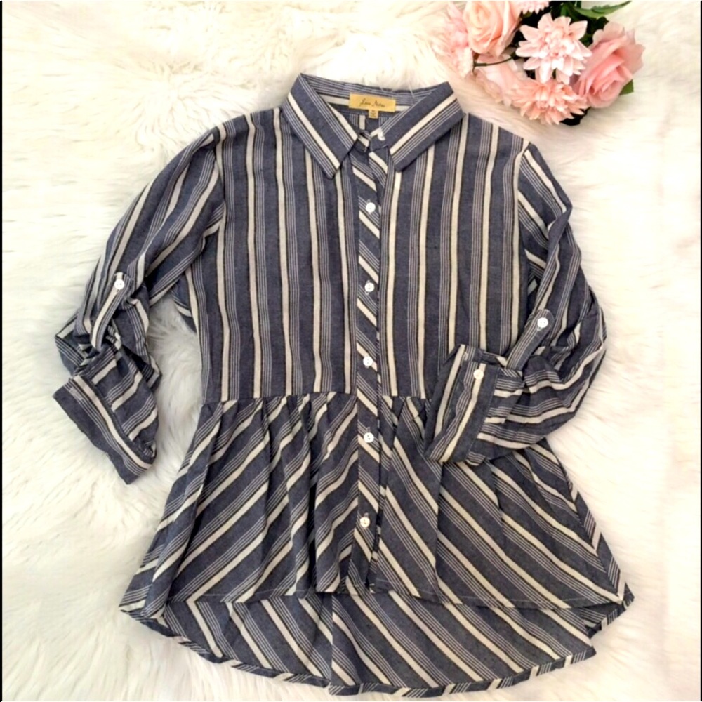 Loves Notes Blouse Stripes Peplum NWT